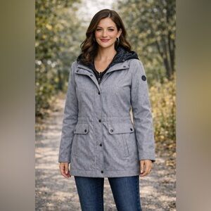 Jessica Simpson Gray Hooded Jacket Coat Women’s Large | Quilted Lining